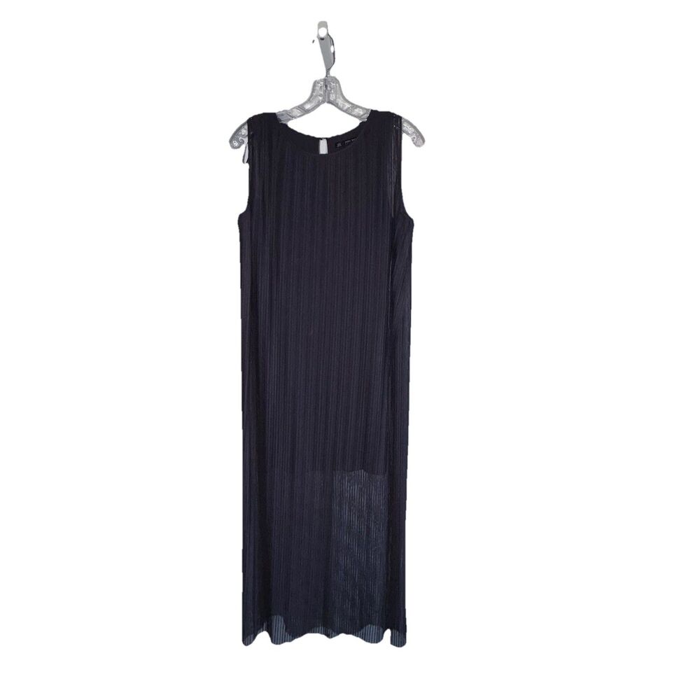 Zara Black Maxi Dress Long Sheer Pleated Overlay with Side Slits Size Medium